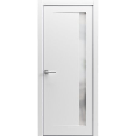 SARTODOORS Solid French Door 24 x 84in, Planum 0660 Painted White W/ Frosted Glass, Sgl Panel Frame Trim PLANUM0660ID-BEM-2484
